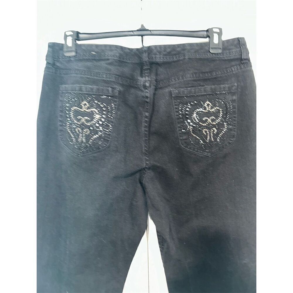 Chico's Platinum Black Jeans Size 3 Straight Leg with Sparkling Pockets